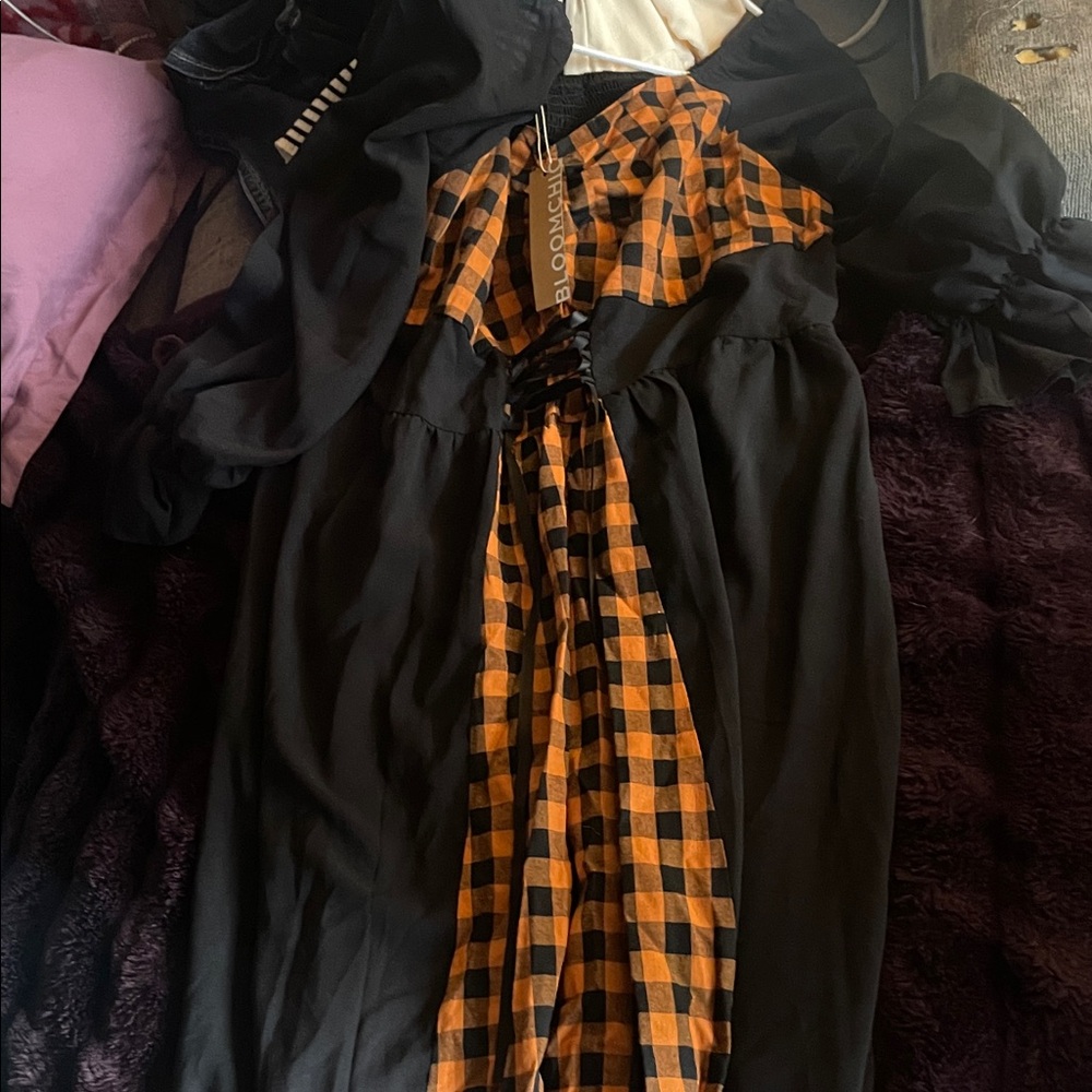 BloomChic Black and Orange Checkered Blouse